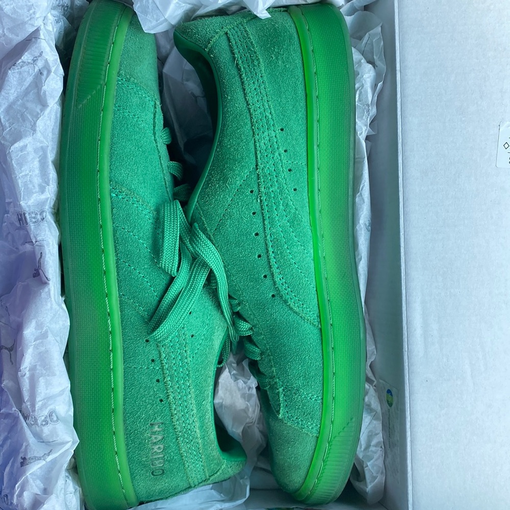 Green suede puma x haribo gummy bear collab